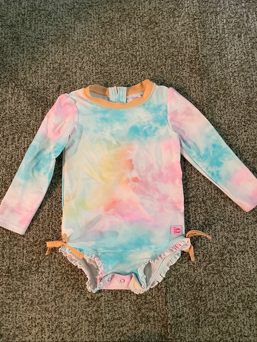 Ruffle Butts Long-Sleeve Pastel Tie-Dye Toddler Girls' Swim Suit - 2T